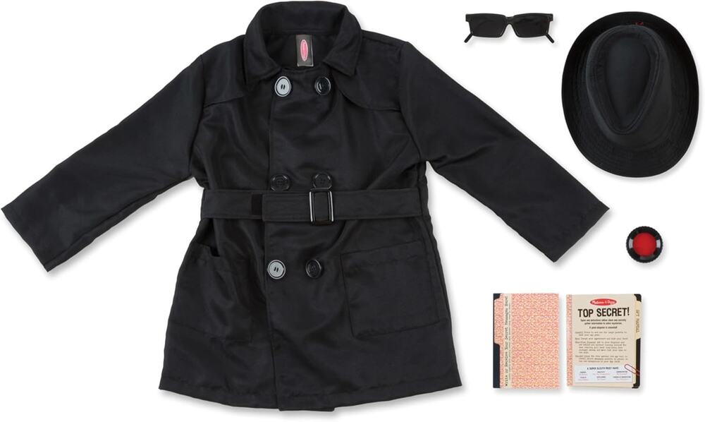 NWT Melissa & Doug Kids Spy Costume Trench Coat & Fedora Hat Size 5-8
